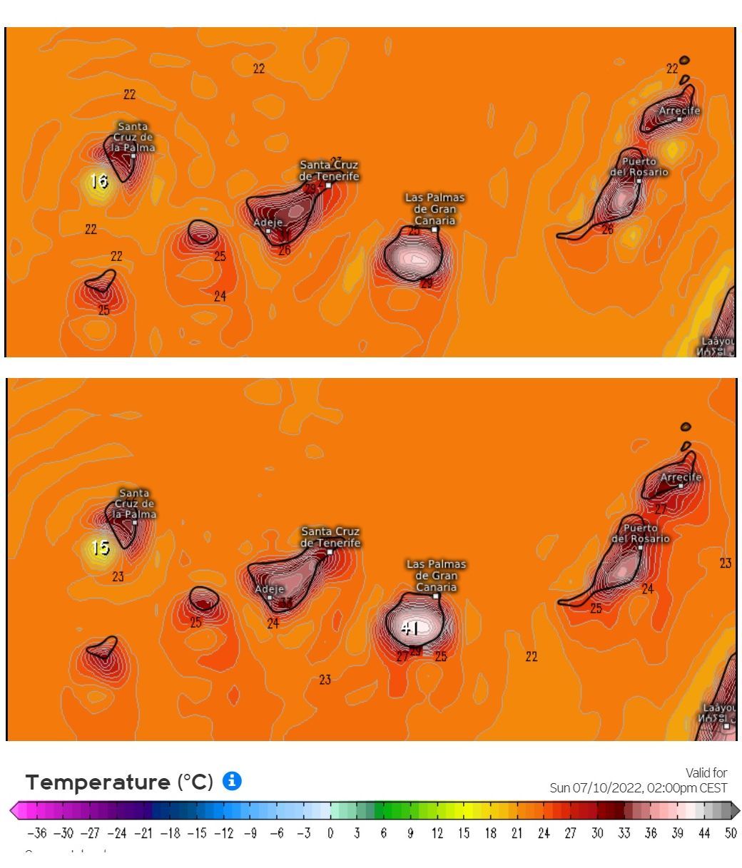 Temperaturas máximas previstas en Canarias el sábado y domingo