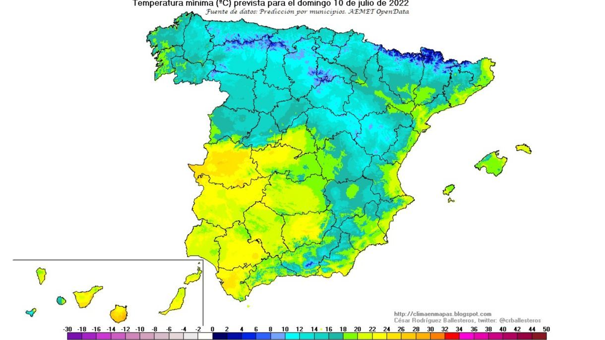 Temperaturas mínimas para el domingo 10 de julio
