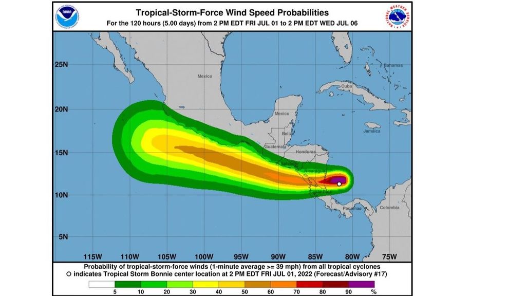 Trayectoria del huracán Bonnie