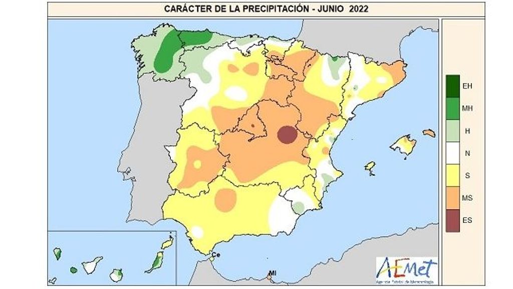 Carácter de la precipitación junio 2022