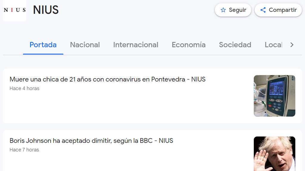 Haz clic en "Seguir" a tus medios de referencia.
