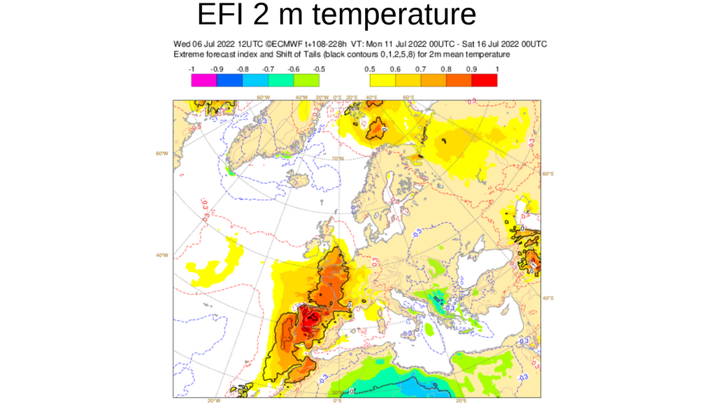 Índice EFI del episodio de calor previsto en España