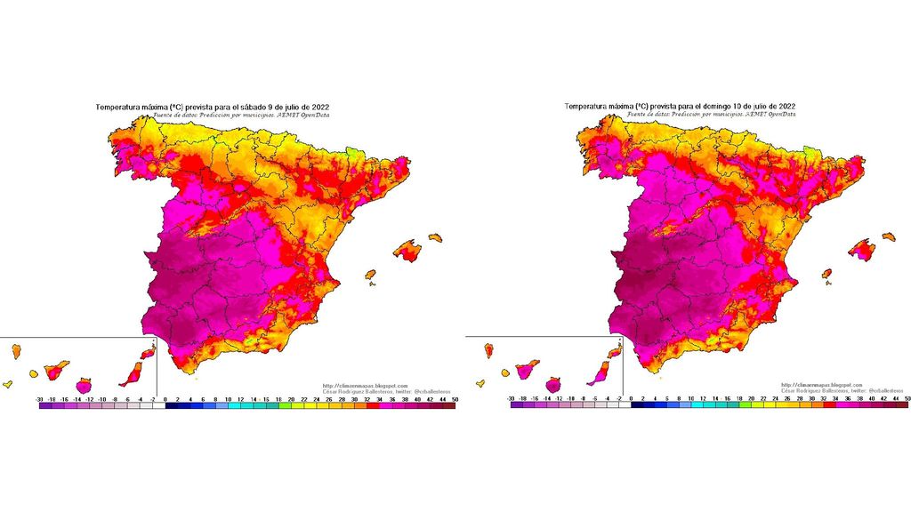 Temperaturas máximas previstas para el fin de semana