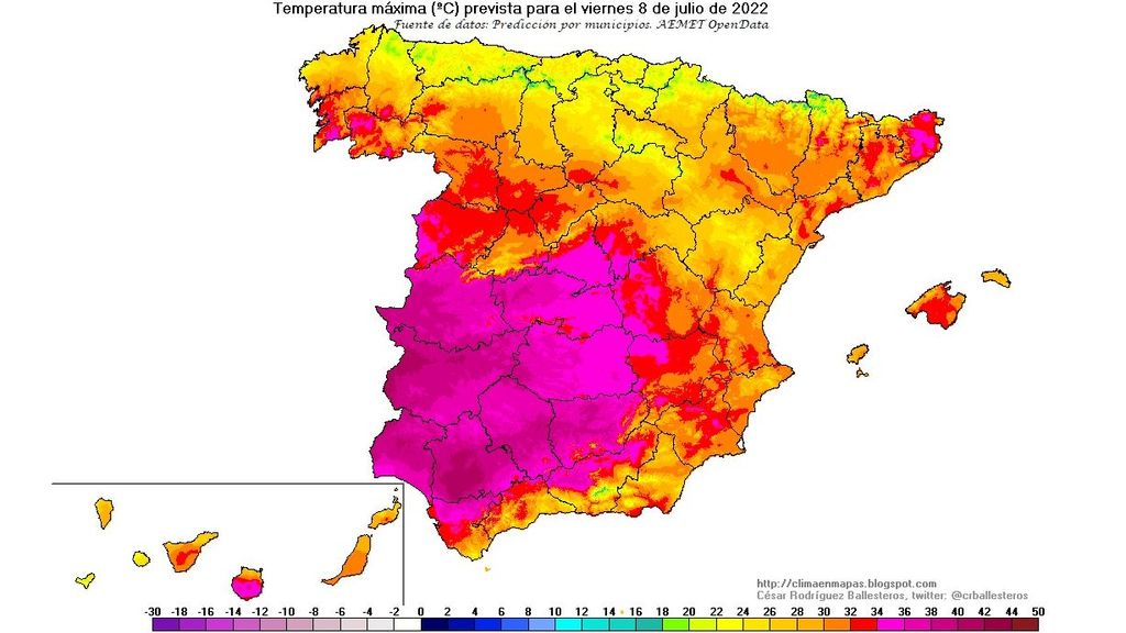 Temperaturas máximas previstas para el viernes