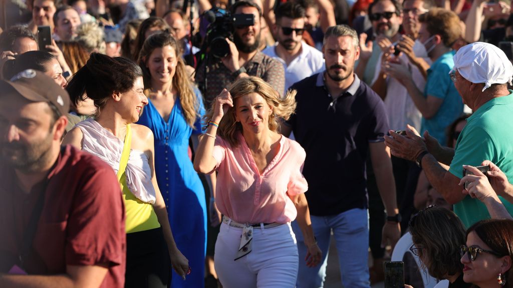 La vicepresidenta segunda, Yolanda Díaz, durante el primer acto de Sumar, en Matadero Madrid