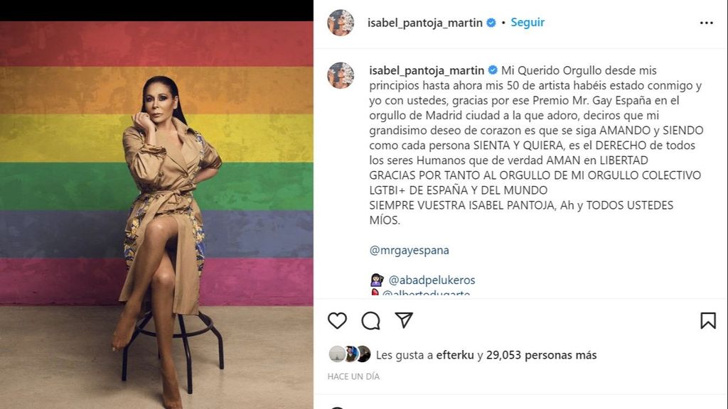 Isabel Pantoja, en su Instagram