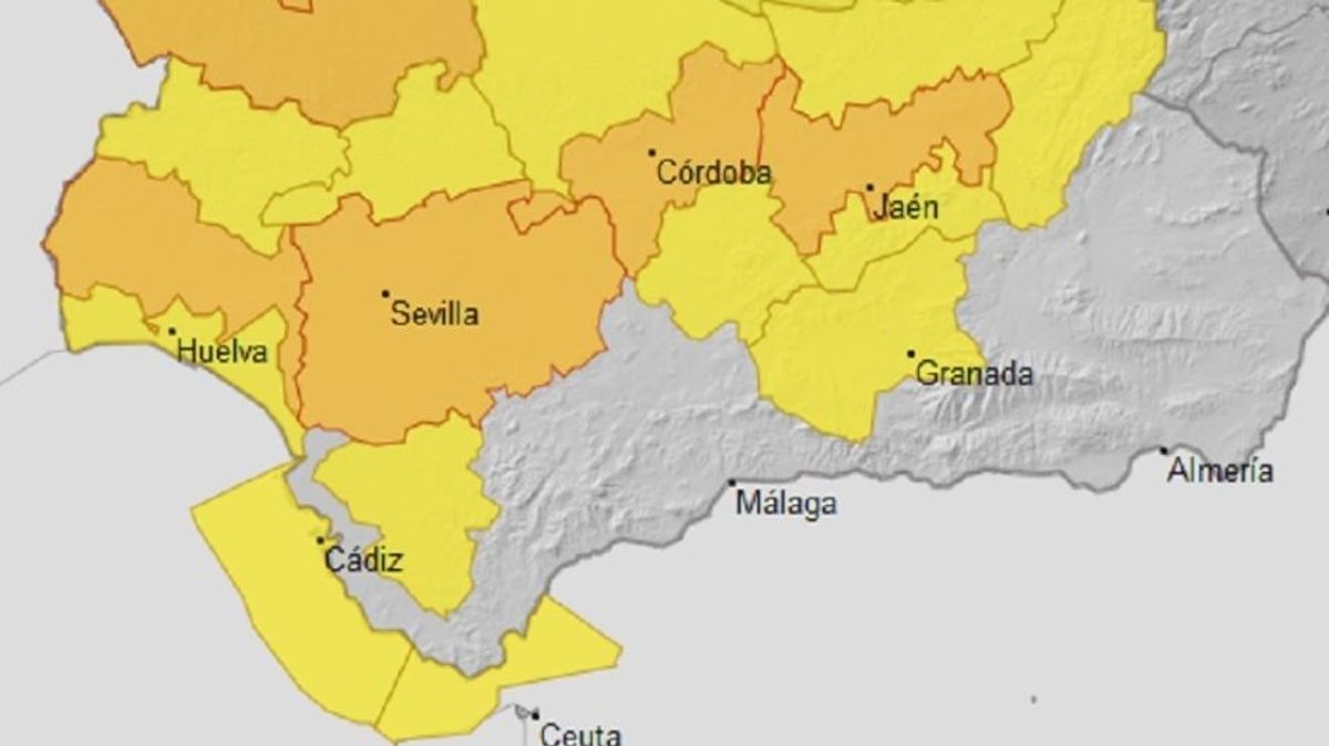 Mapa de avisos por altas temperaturas en Andalucía para este domingo 10 julio Mapa de avisos por altas temperaturas en Andalucía para este domingo 10 julio