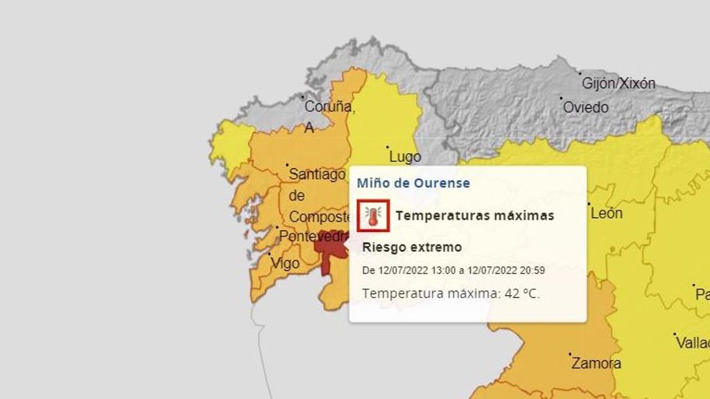 Aviso rojo en Ourense (Galicia) previsto para el martes de 12 a 21 horas