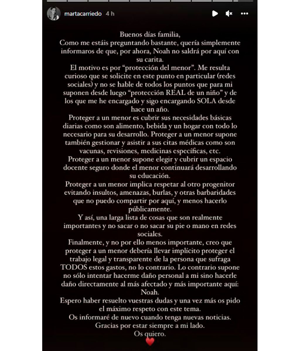 El comunicado íntegro de Marta Carriedo
