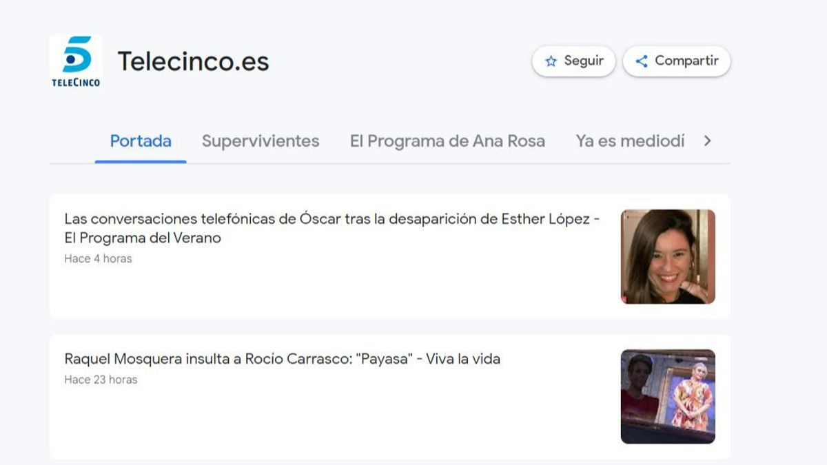 Google News: cómo seguir las noticias de Telecinco, paso a paso