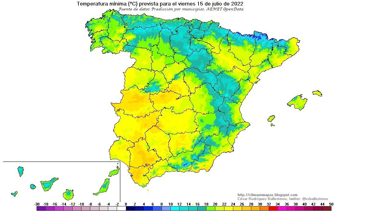Temperaturas máximas previstas para el viernes 15