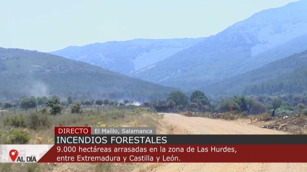 El incendio en Las Hurdes, que saltó a Salamanca, ha calcinado ya 9.000 hectáreas