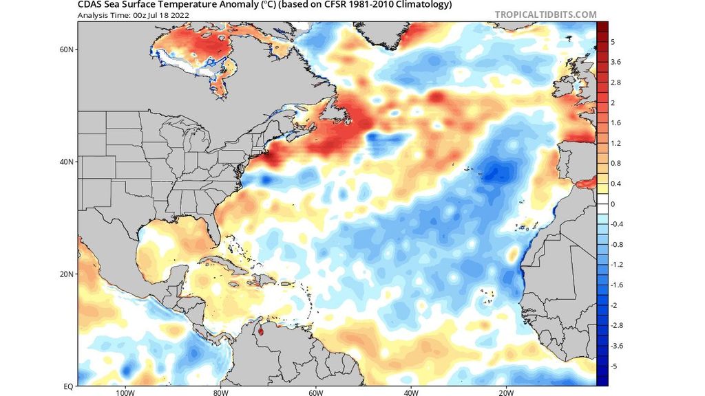 Anomalía de la temperatura superficial del Océano Atlántico