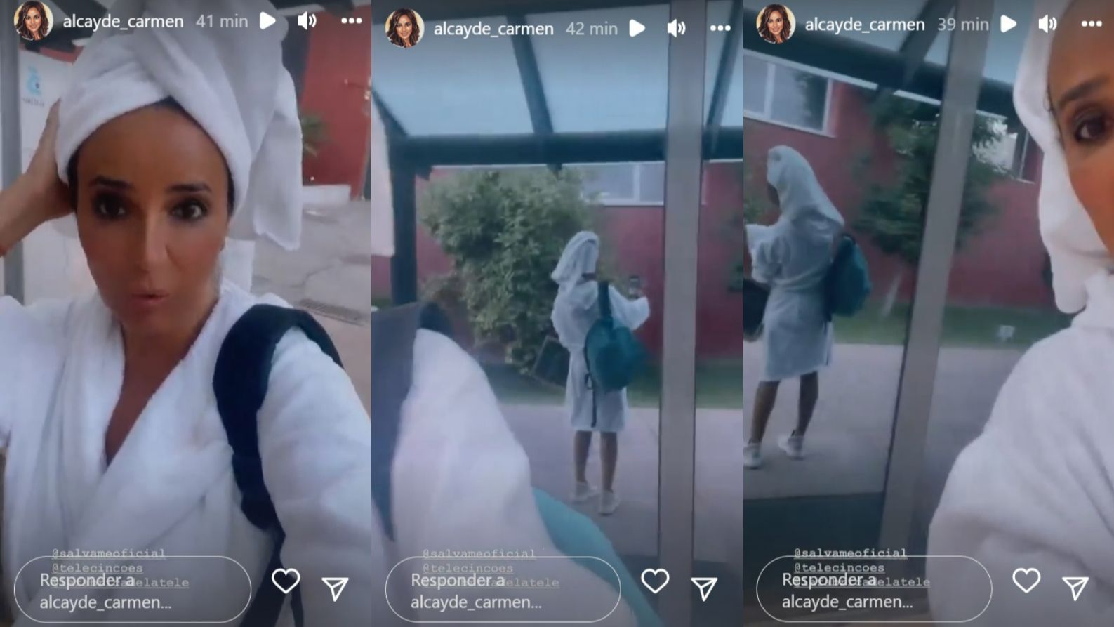 Carmen Alcayde abandona las instalaciones de Mediaset en albornoz