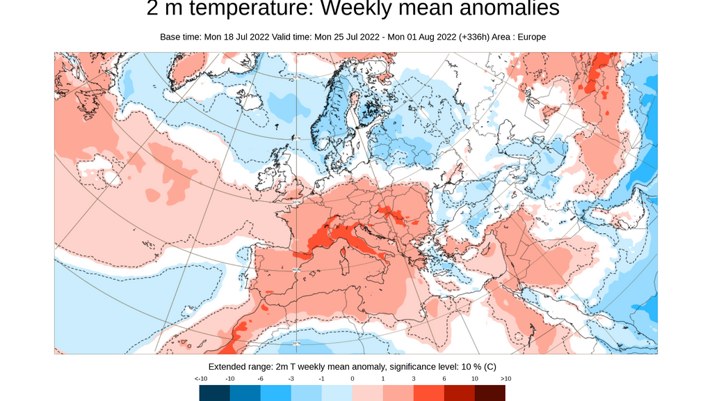 Anomalía de la temperatura prevista del 25 al 31 de julio