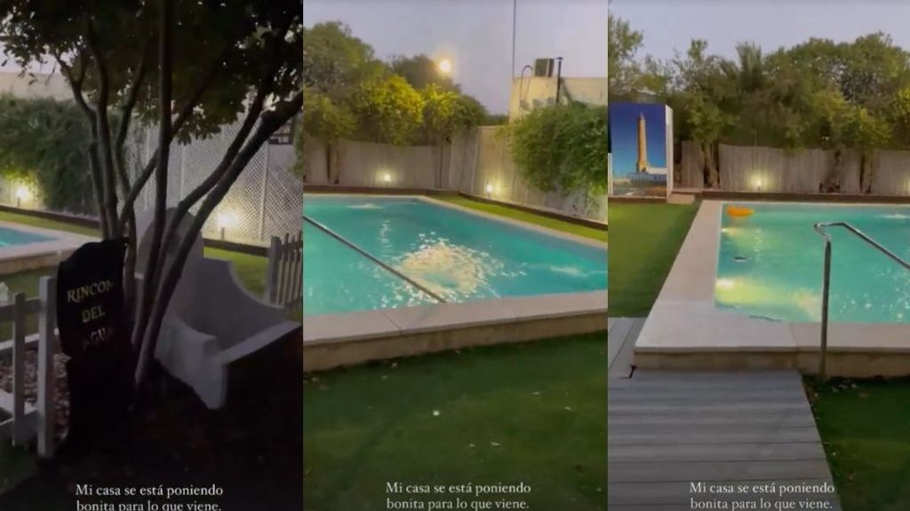 Jesús Sánchez tiene una gran piscina decorada con focos