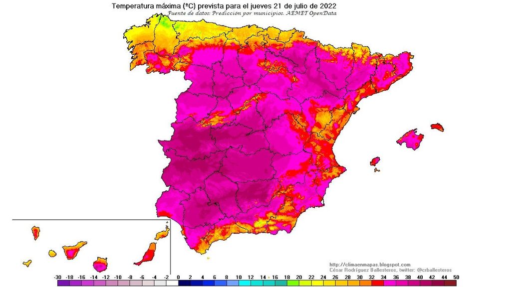 Temperaturas máximas para el jueves 21