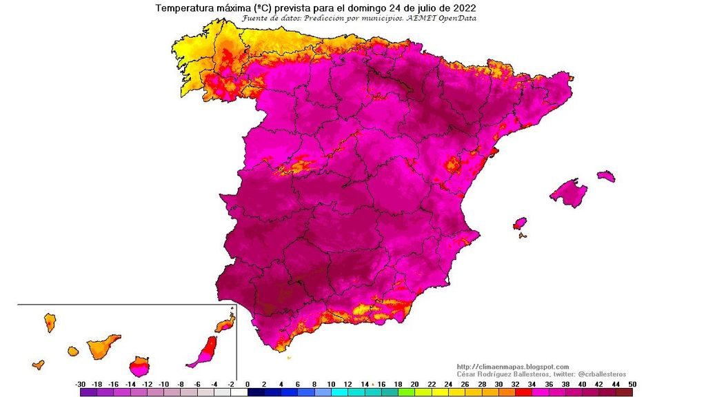 Temperaturas máximas previstas para el domingo 24