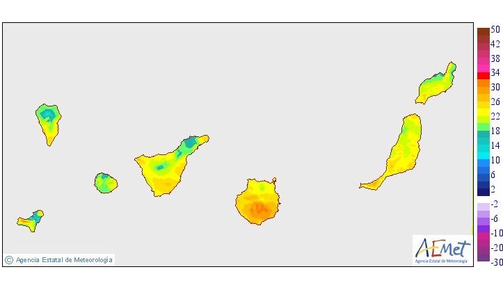 Temperaturas mínimas para el jueves 21 en Canarias