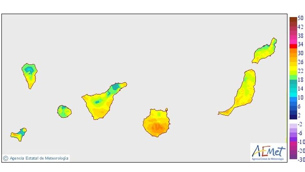 Temperaturas mínimas para el jueves 21 en Canarias