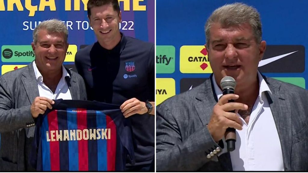 Laporta, felicidad e ilusión en la presentación de Lewandowski: "Es 'Lewangolski'"