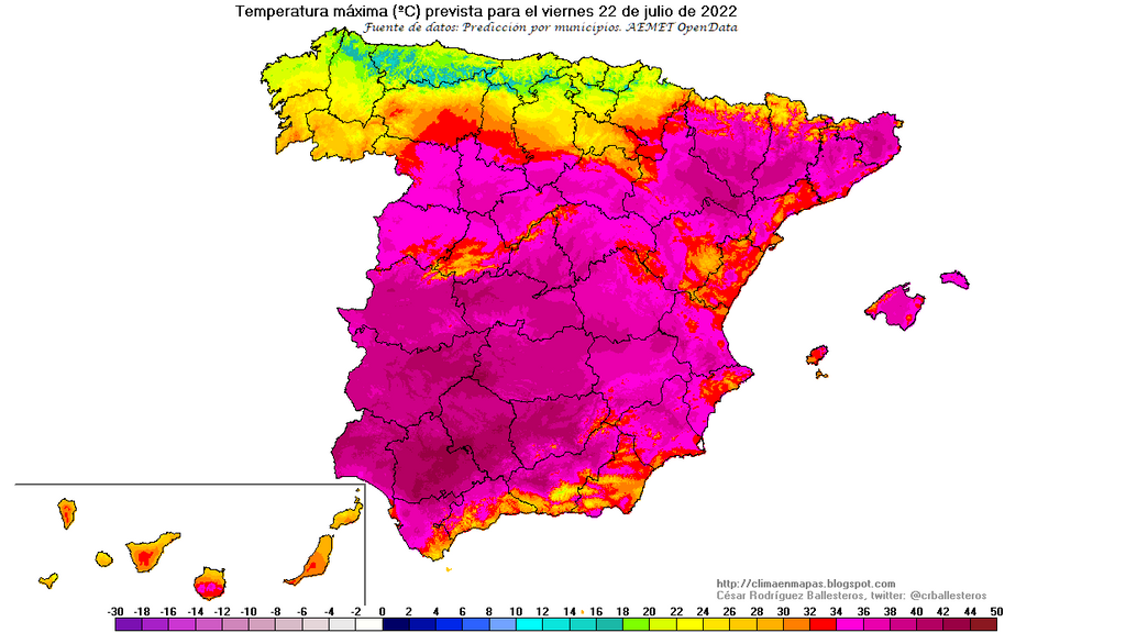 Temperaturas máximas previstas para el viernes 22