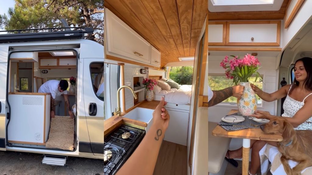 Lara Tronti y Hugo Pérez abren las puertas de su furgoneta camper