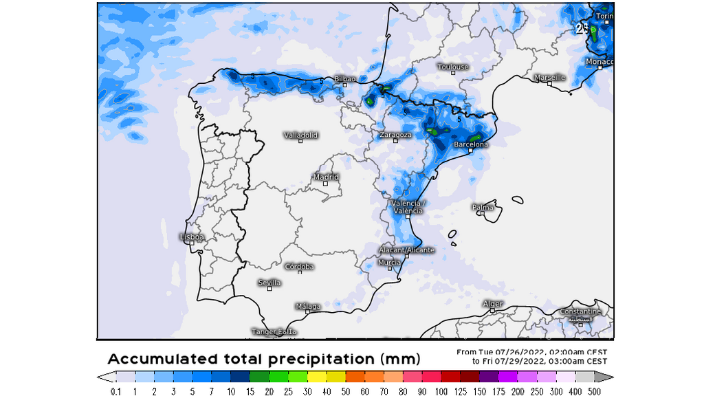 Precipitación prevista hasta el viernes 29