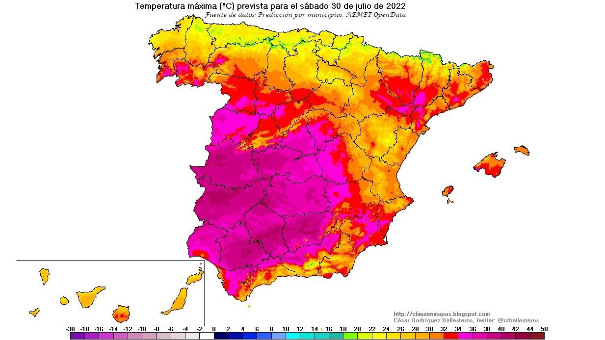 Temperaturas máximas para el sábado 30