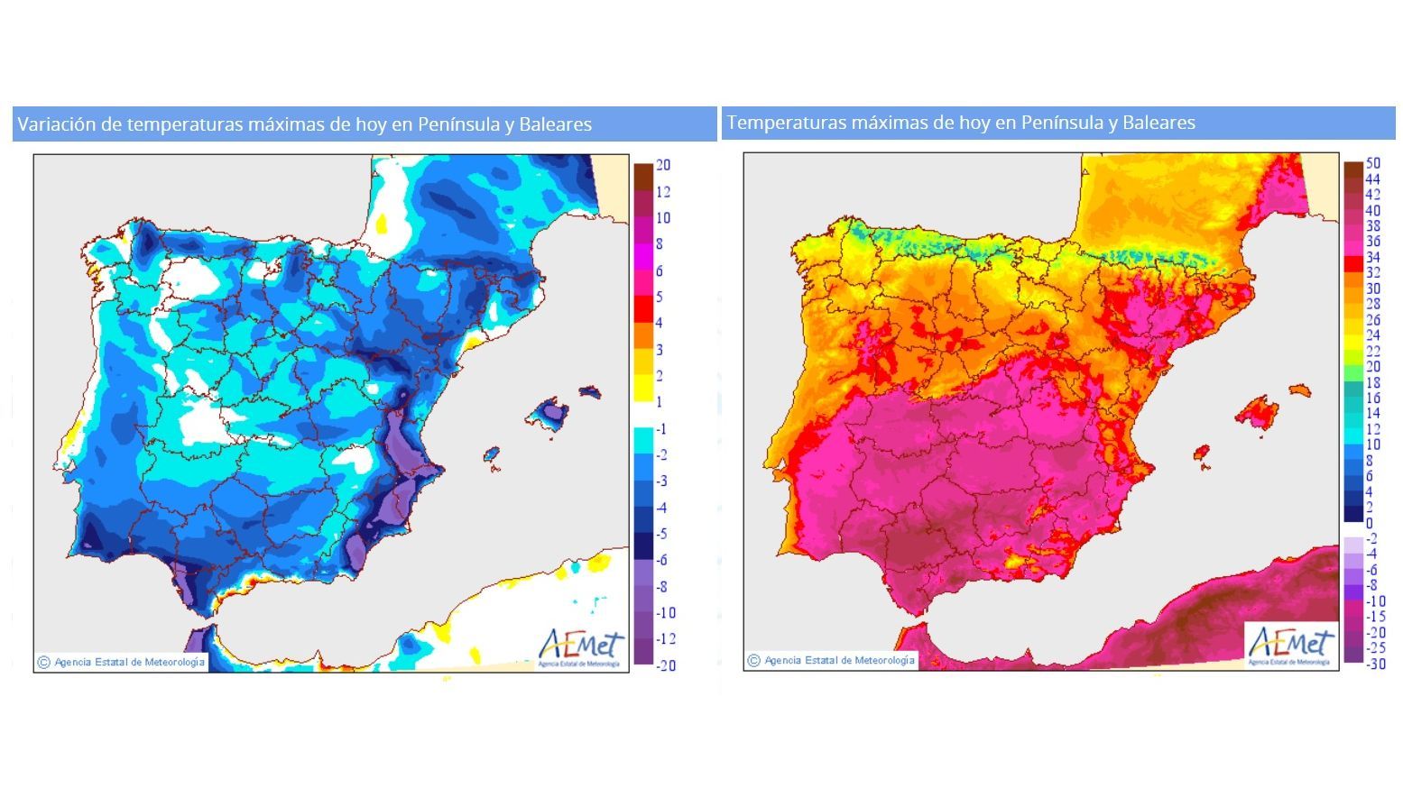Temperaturas máximas y su variación este martes 26