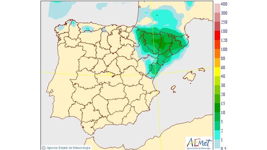 Precipitación media prevista para el jueves en Península y Baleares