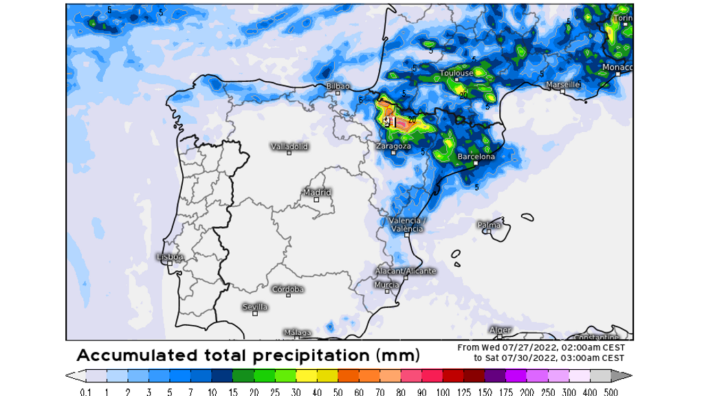 Precipitación prevista hasta el sábado 30