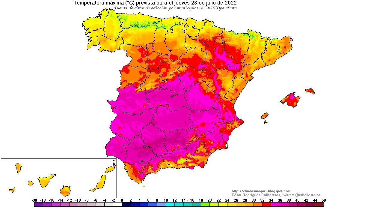 Temperaturas máximas para el jueves
