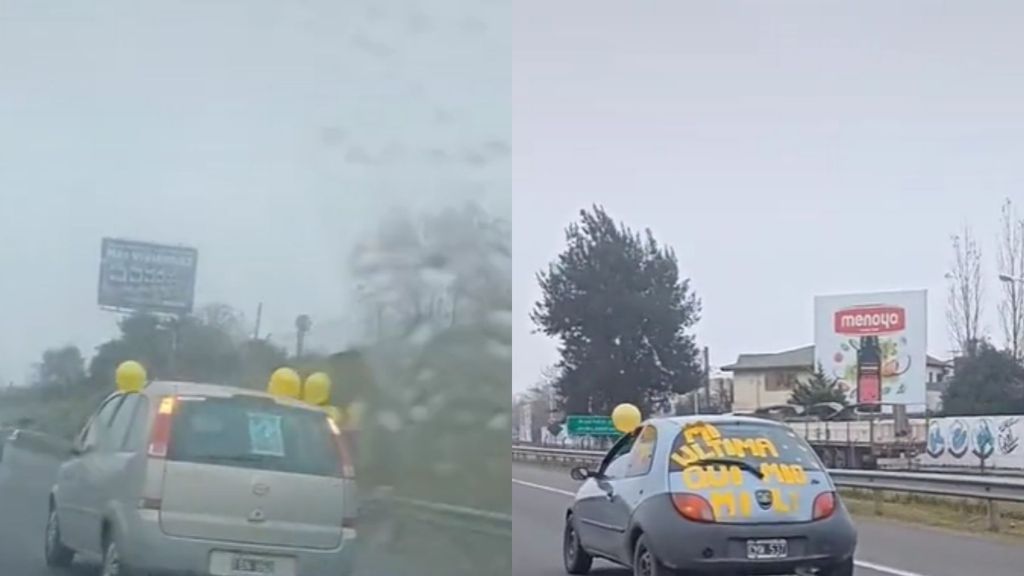 Los coches de celebración por la autopista