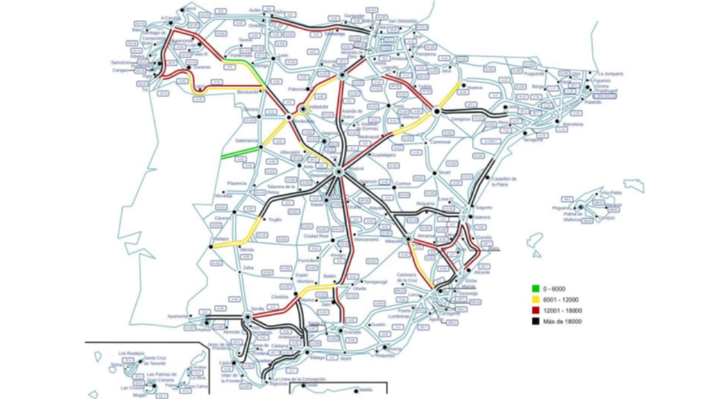 Mapa de carreteras con mayor circulación