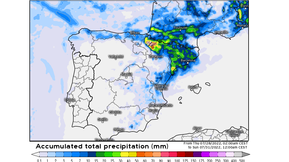 Precipitación prevista hasta la noche del sábado 30