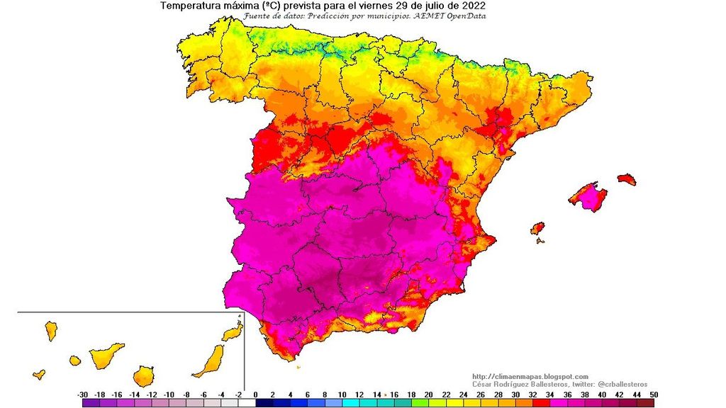 Temperaturas máximas para el viernes 29