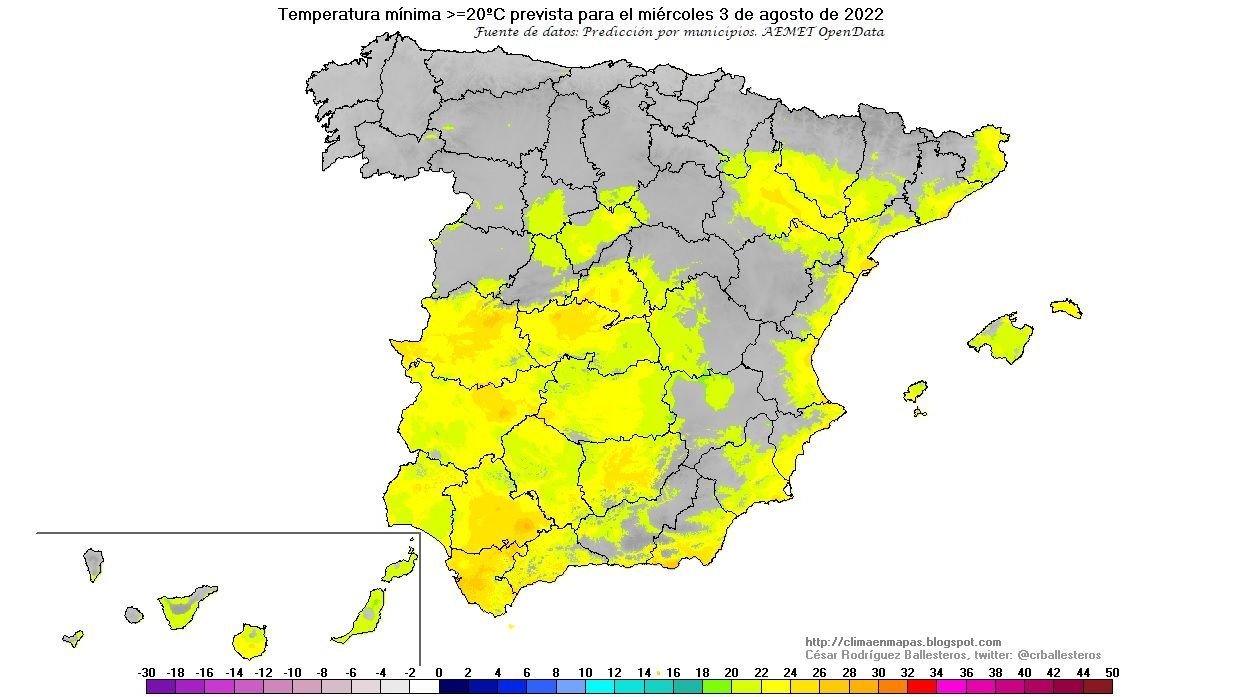 Temperaturas mínimas superiores a 20 ºC previstas para la madrugada del miércoles 3 agosto
