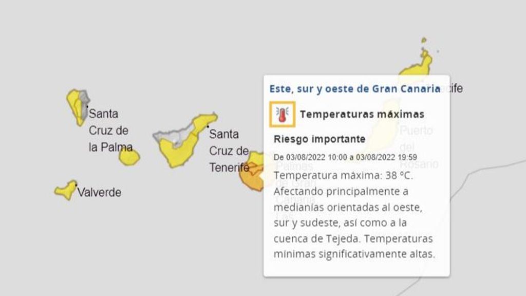Avisos por calor previstos en las islas Canarias
