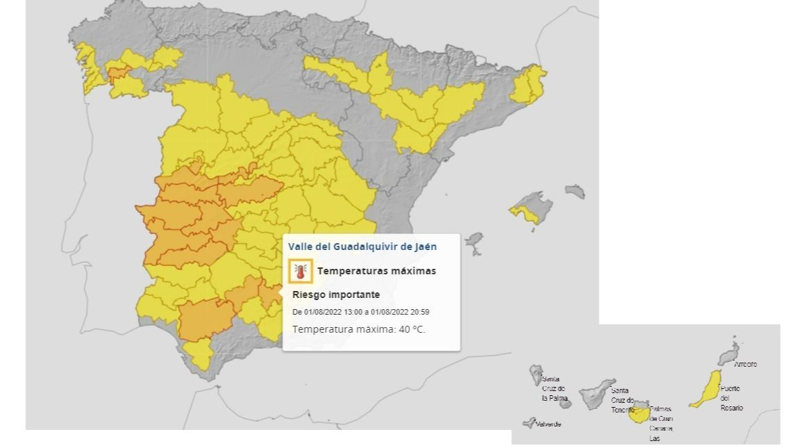 Avisos por calor previstos para el lunes 1