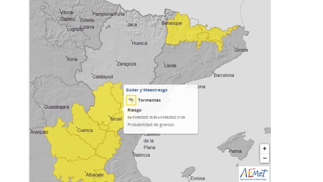Avisos por lluvias y tormentas activos el lunes 1
