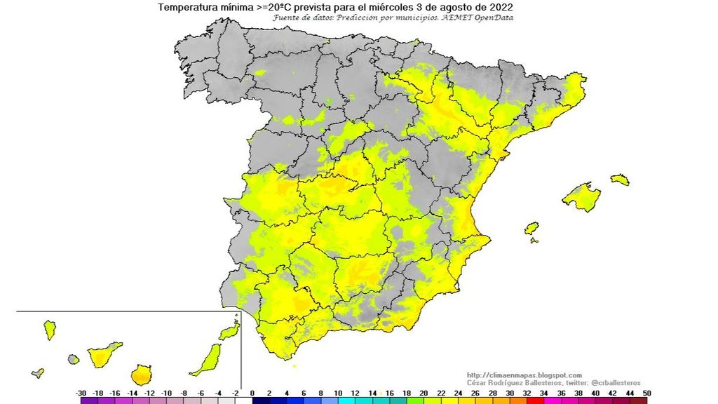 Temperatura mínima superior a 20 grados prevista para el miércoles