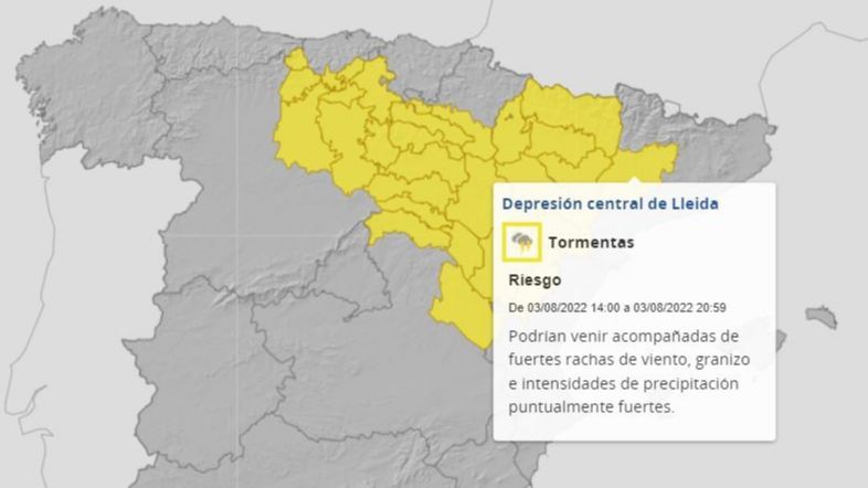 Avisos por tormentas previstos para el miércoles, 3 de agosto
