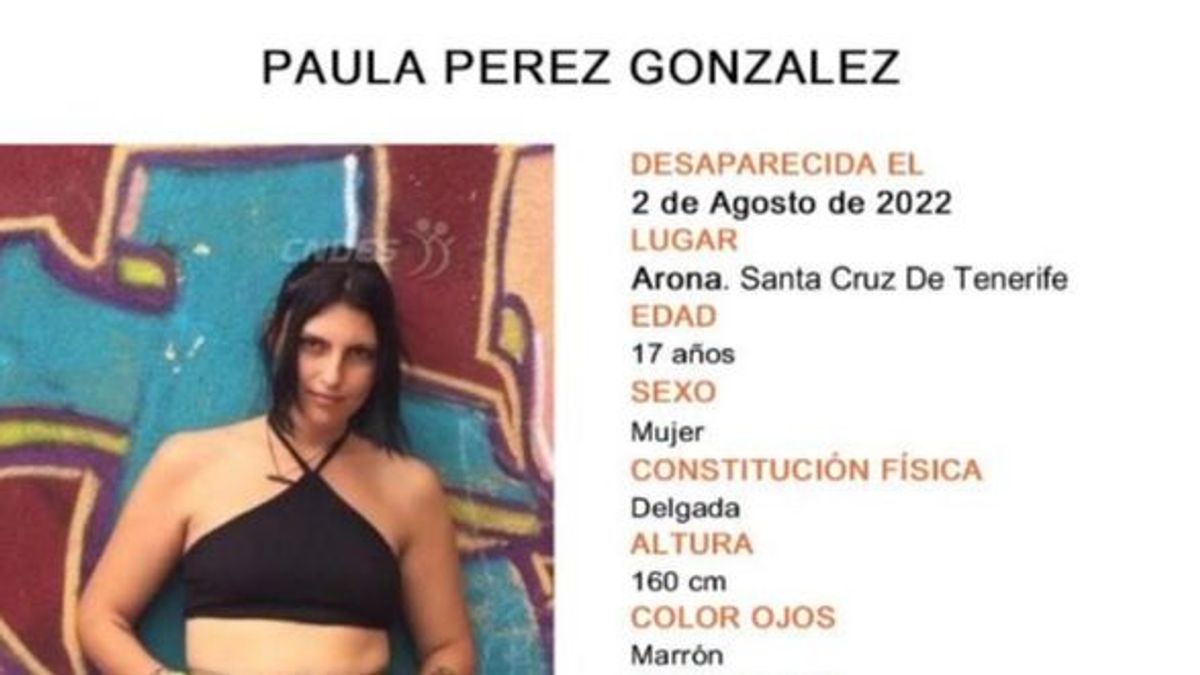 La Fundación ANAR difunde la imagen de Paula Pérez González, una joven de 17 años que despareció en Arona, Tenerife