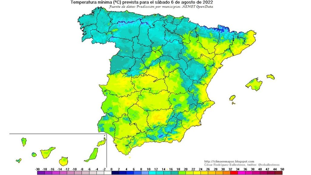 Temperatura mínima prevista para el sábado 6