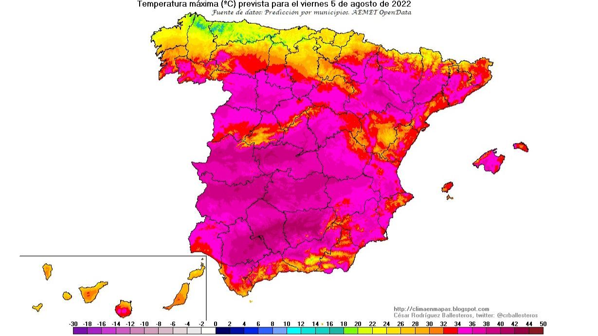 Temperaturas máximas previstas para el viernes 5