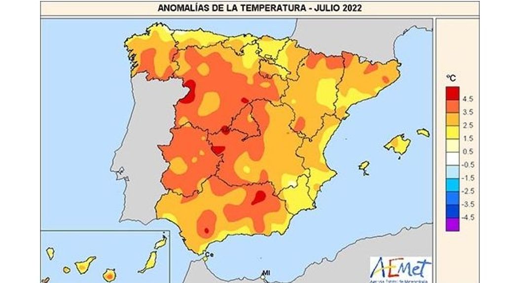 Anomalía de temperatura julio 2022