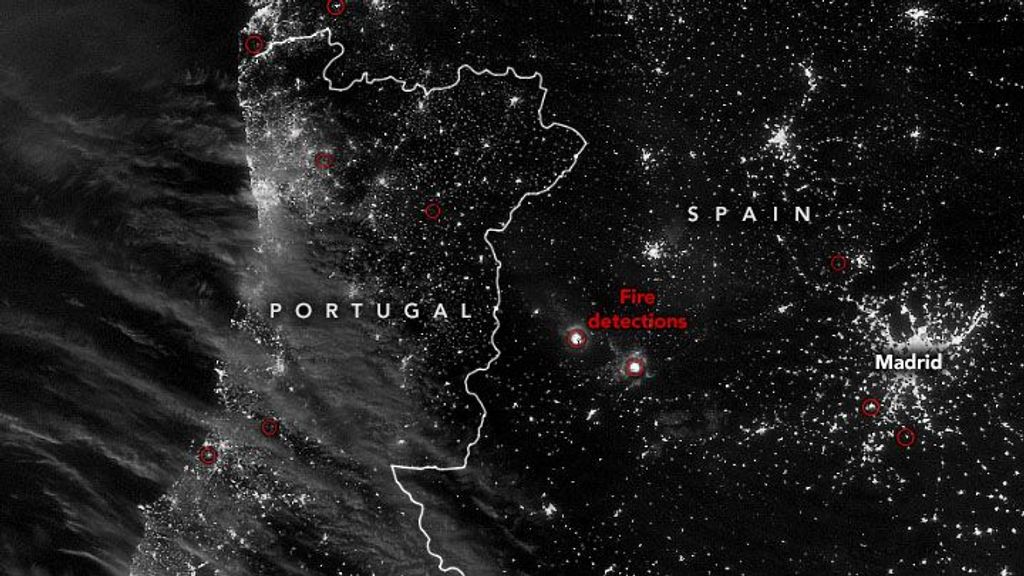 12 de julio 2022, incendios vistos por satélite en España y Portugal