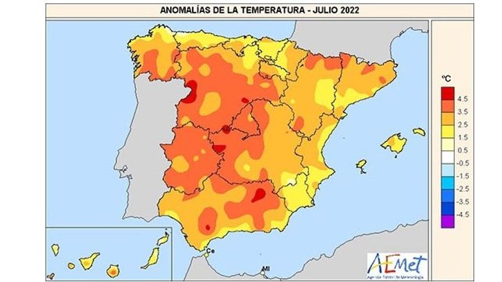Anomalías de temperatura registradas en julio de 2022