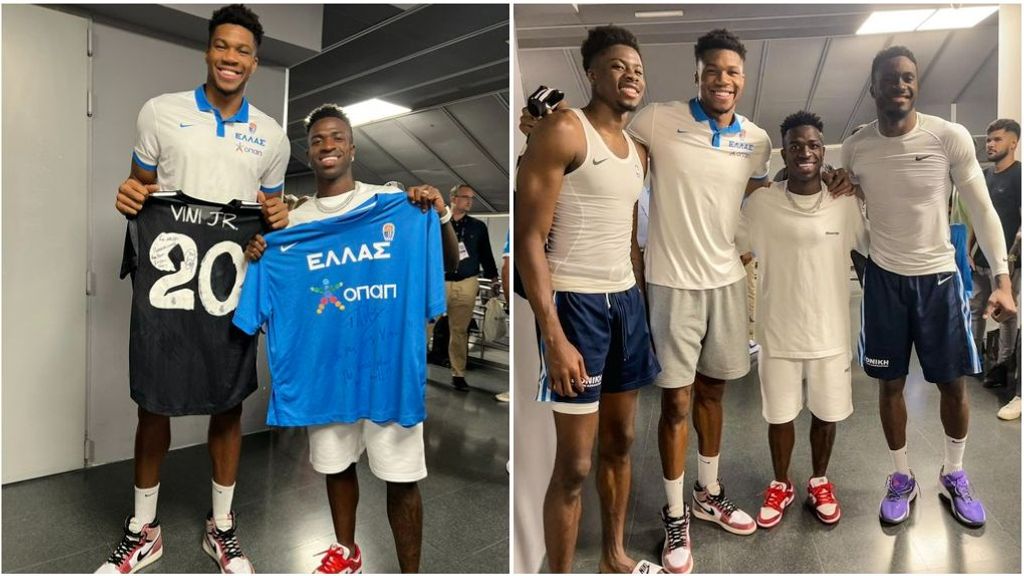 Vinicius y Antetokounmpo intercambian camisetas y el griego se declara madridista: "Hala Madrid"